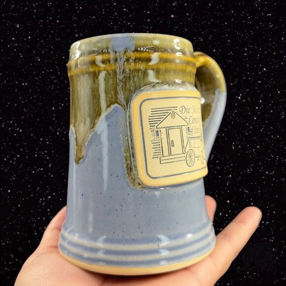 Grey Fox Pottery Coffee Cup Mug Die Heimat Country Inn Blue Green Drip Glaze Mug - Picture 4 of 12